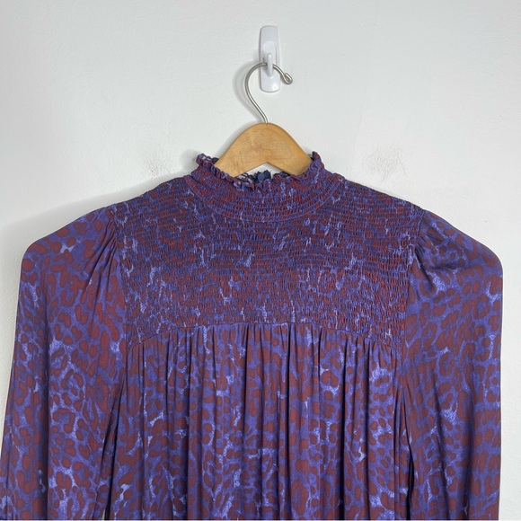 Karlie Purple and Blue Smocked Tiered Dress Size L Long Sleeve Feminine Cottage - Picture 5 of 16